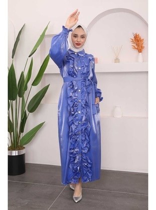 Saxe Blue - Unlined - Modest Dress - İmaj Butik