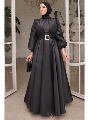 Black - Fully Lined - Modest Evening Dress - İmaj Butik