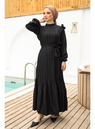 Black - Unlined - Modest Dress - İmaj Butik