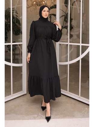 Black - Unlined - Modest Dress - İmaj Butik