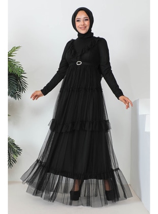 Black - Fully Lined - Modest Evening Dress - İmaj Butik