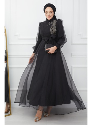 Black - Fully Lined - Modest Evening Dress - İmaj Butik