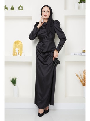 Black - Unlined - Modest Evening Dress - İmaj Butik