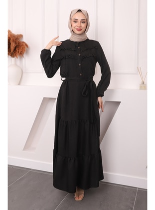 Black - Unlined - Modest Dress - İmaj Butik