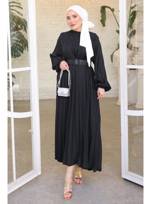 Black - Unlined - Modest Dress - İmaj Butik