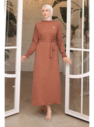 Tan - Unlined - Modest Dress - İmaj Butik