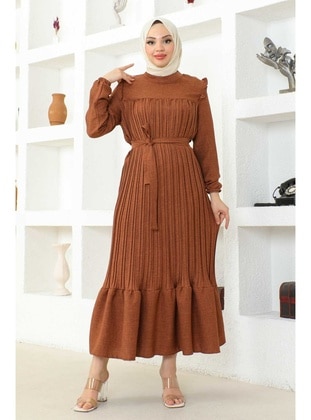 Tan - Unlined - Modest Dress - İmaj Butik