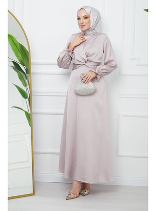 Stone Color - Unlined - Modest Evening Dress - İmaj Butik