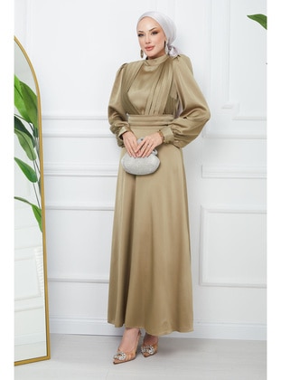 Olive Green - Unlined - Modest Evening Dress - İmaj Butik