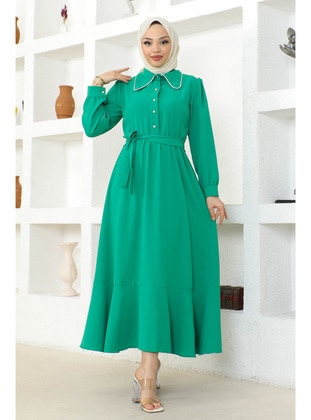 Green - Unlined - Modest Dress - İmaj Butik