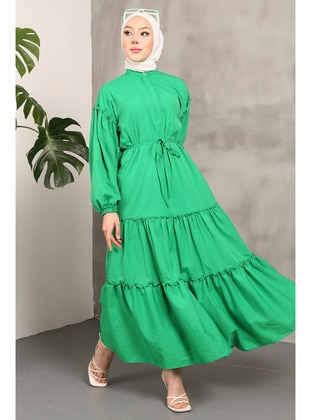 Green - Unlined - Modest Dress - İmaj Butik