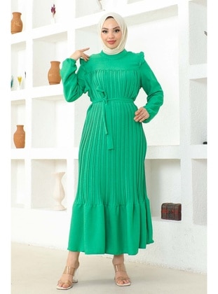 Green - Unlined - Modest Dress - İmaj Butik