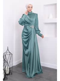 Khaki - Unlined - Modest Evening Dress