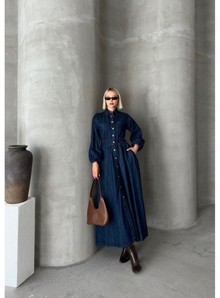 Dark Blue - Modest Dress - Olcay