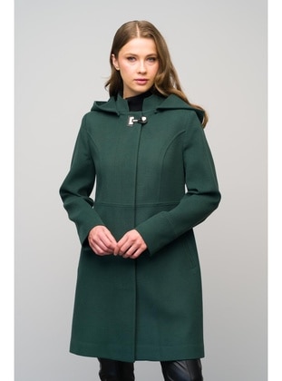 Green - Hooded collar - Coat - Olcay