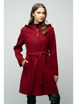 Burgundy - Hooded collar - Coat - Olcay