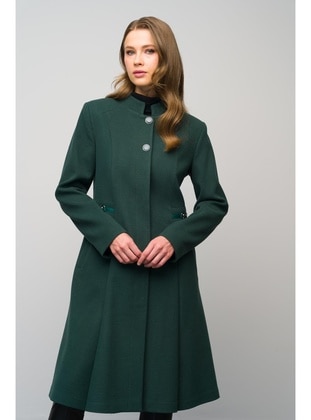 Green - Crew neck - Coat - Olcay