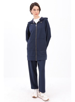 Blue - Hooded collar - Tracksuit Set - ALLDAY