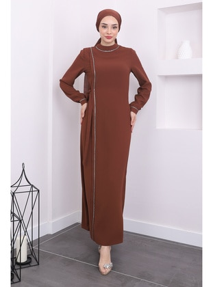 Brown - Unlined - Modest Dress - İmaj Butik