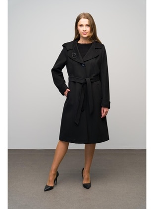 Black - Hooded collar - Coat - Olcay