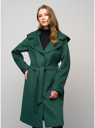 Green - Hooded collar - Coat - Olcay