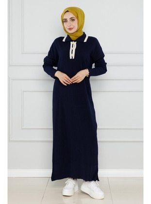 Navy Blue - Knit Dresses - Sevitli