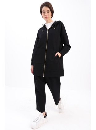 Black - Hooded collar - Tracksuit Set - ALLDAY