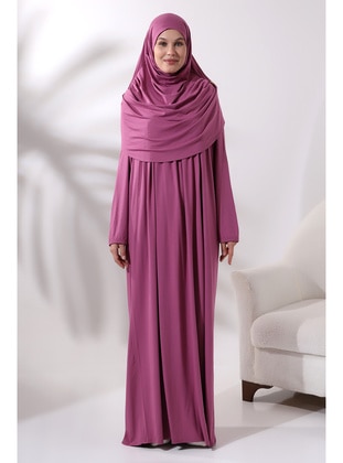 One Piece Practical Head Scarf Robe Prayer Gown 8015 Pink