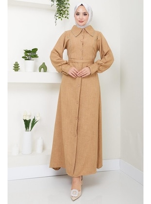 Beige - Modest Dress - Hafsa Mina