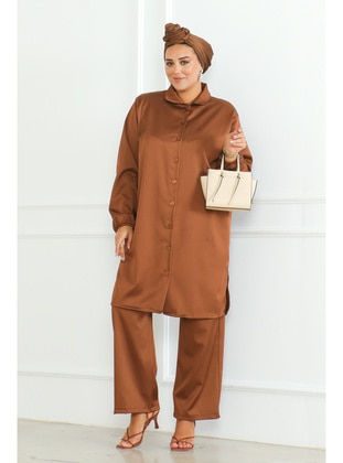 Light Coffe Brown - Plus Size Suit - Maymara