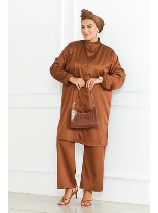 Light Coffe Brown - Plus Size Suit - Maymara