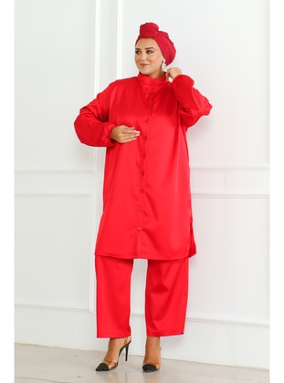 Red - Plus Size Suit - Maymara