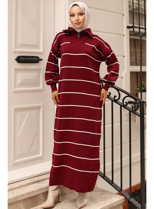 Burgundy - Knit Dresses - Benguen