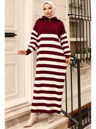 Burgundy - Knit Dresses - Benguen