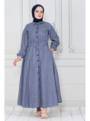 Navy Blue - Modest Dress - Sevitli