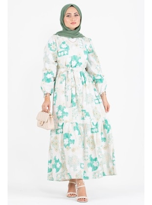 Green - Modest Dress - Sevitli