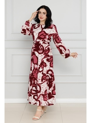 Burgundy - Modest Dress - Sevitli