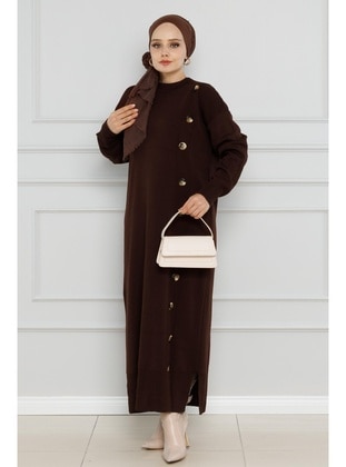 Brown - Knit Dresses - Sevitli