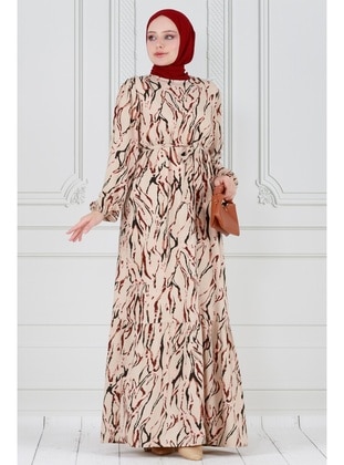 Beige - Modest Dress - Sevitli