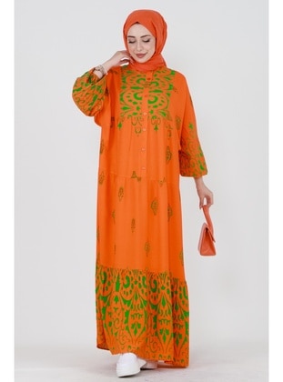 Orange - Modest Dress - Sevitli