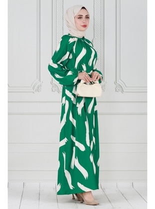 Green - Modest Dress - Sevitli