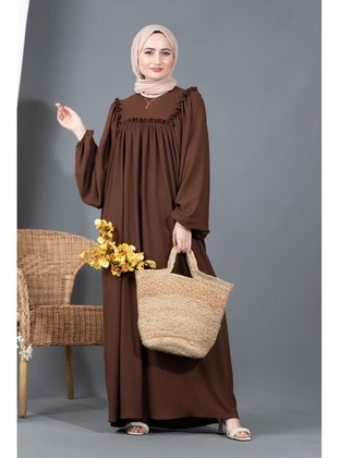 Brown - Modest Dress - Sevitli