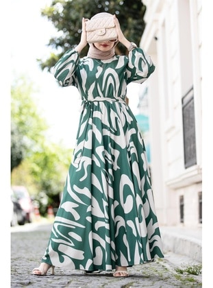 Green - Modest Dress - Sevitli