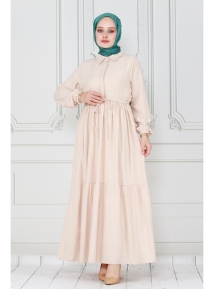 Beige - Modest Dress - Sevitli