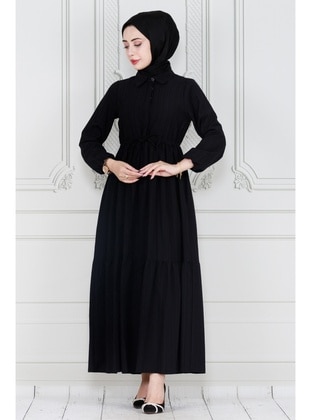 Black - Modest Dress - Sevitli