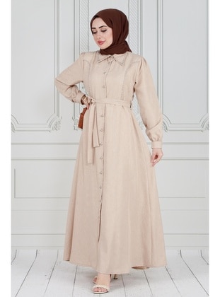 Beige - Modest Dress - Sevitli