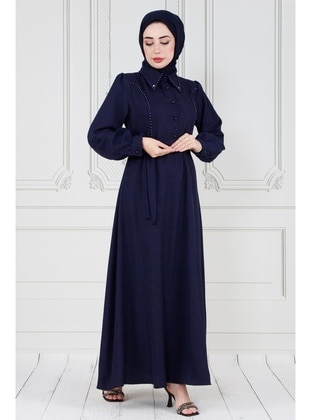 Navy Blue - Modest Dress - Sevitli