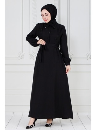 Black - Modest Dress - Sevitli