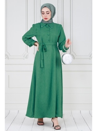 Green - Modest Dress - Sevitli