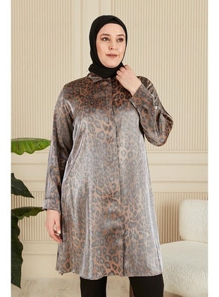 Brown - Plus Size Tunic - Ferace